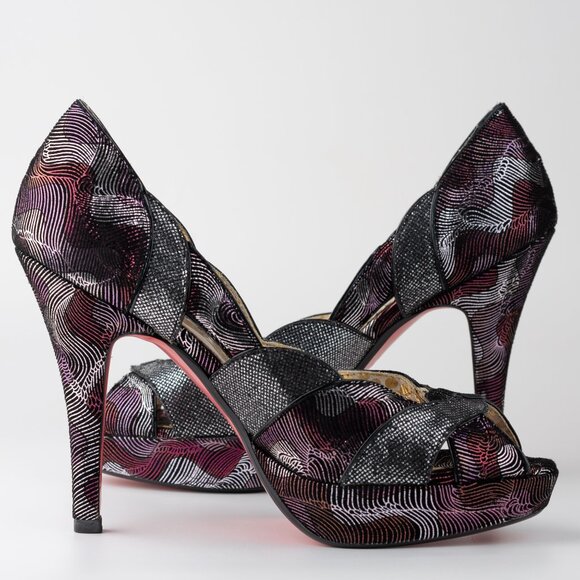 POETIC LICENSE VINTAGE REVIVAL Size 8.5 Black Metallic Heels - Picture 7 of 9